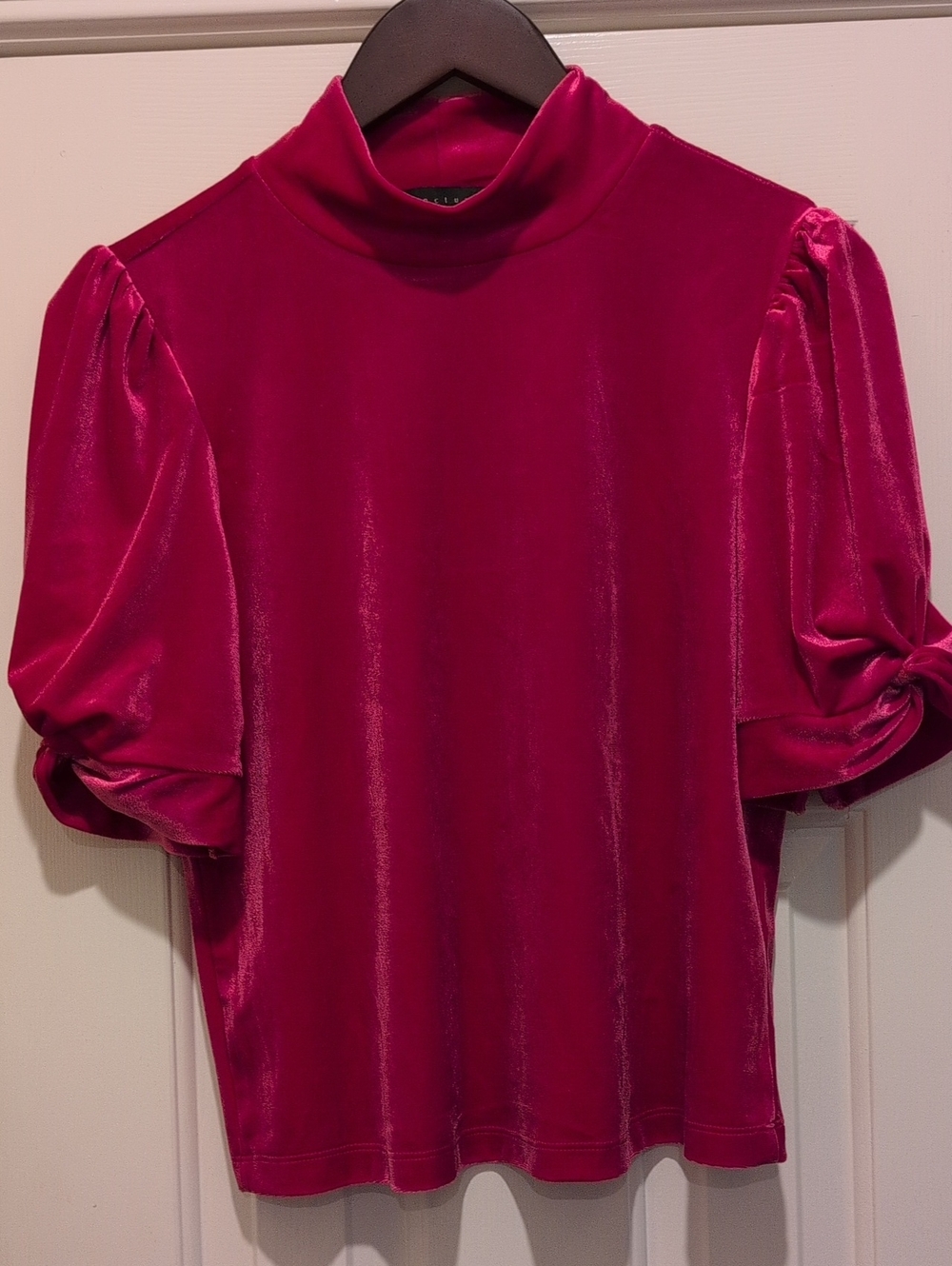 Sanctuary Luxe Pink Velvet Puff-Sleeve Mock Neck Top - Small